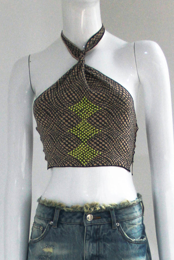 RUI jacquard beaded halterneck strap RSS23KN15 Blush&onyx pink&black